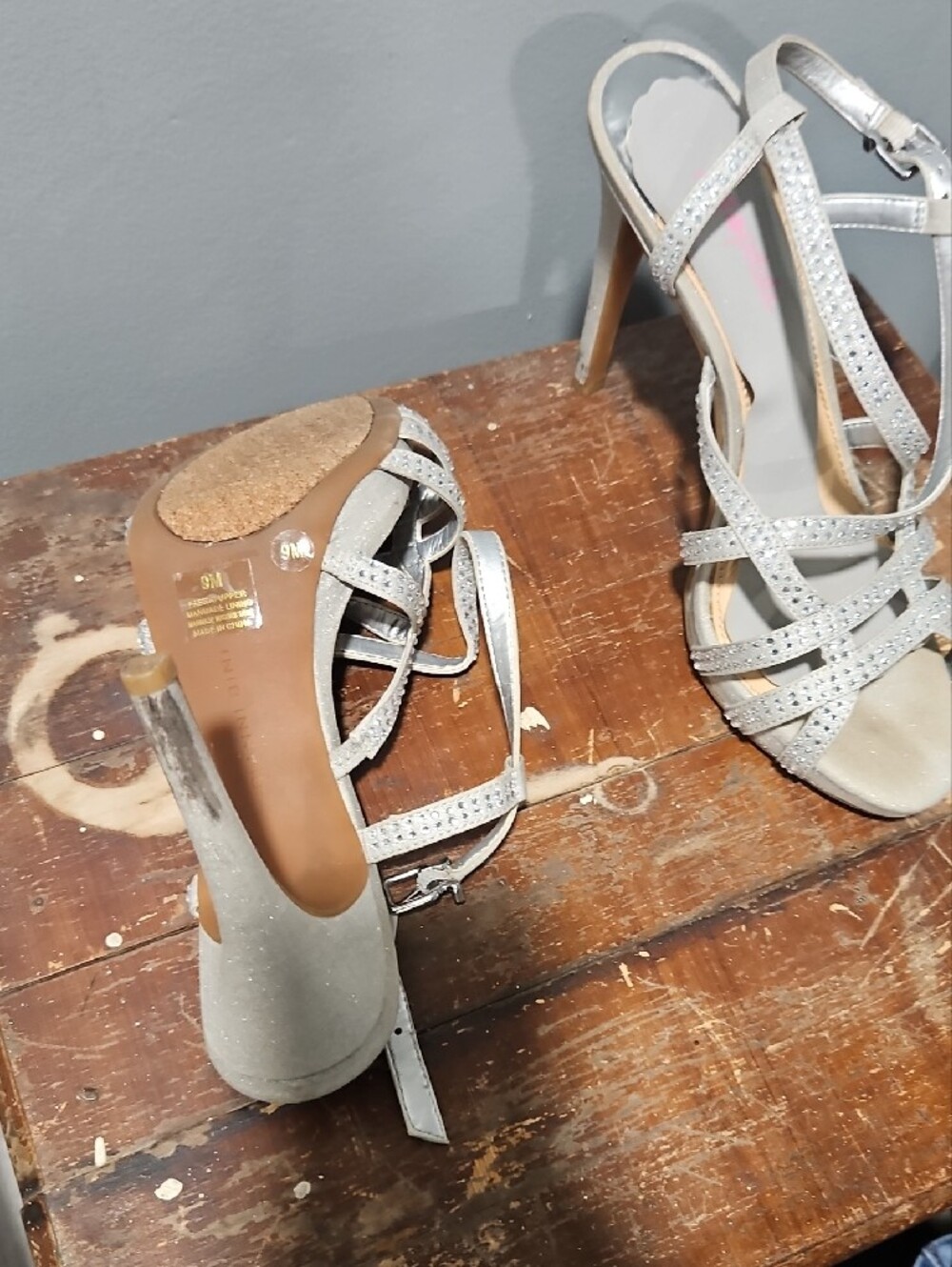 Gianni Bini Silver Rhinestone Strappy Heeled Sandals - Picture 6 of 16